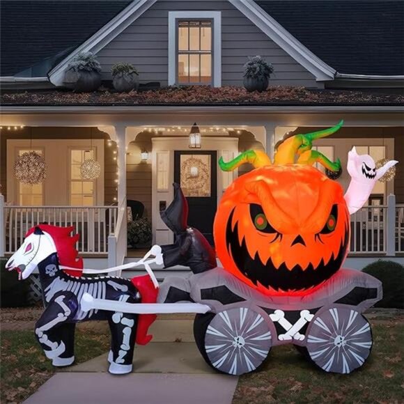 Joiedomi 8 Ft Long Halloween Inflatables Pumpkin Carriage Outdoor Decorations, - Picture 7 of 7